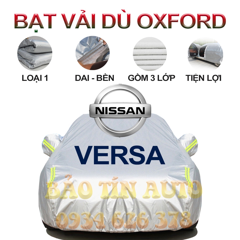 [LOẠI 1] Bạt che kín bảo vệ xe ô tô NISSAN VERSA tráng bạc 3 lớp vải dù Oxford , bạt phủ trùm bảo vệ xe oto