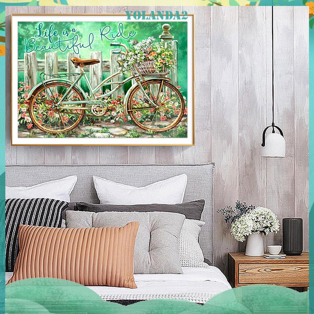 Tranh đính đá kim cương toàn bộ 5D DIY hình xe đạp sân vườn