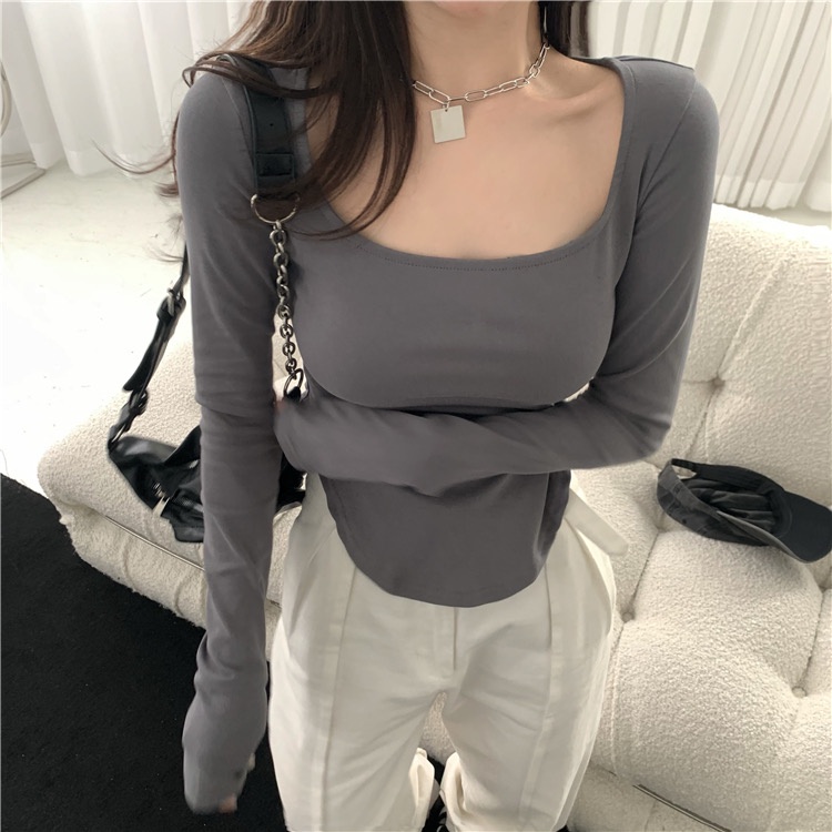 Áo Thun Tay Dài Cổ Chữ U Thời Trang Mùa Thu Cho Nữ