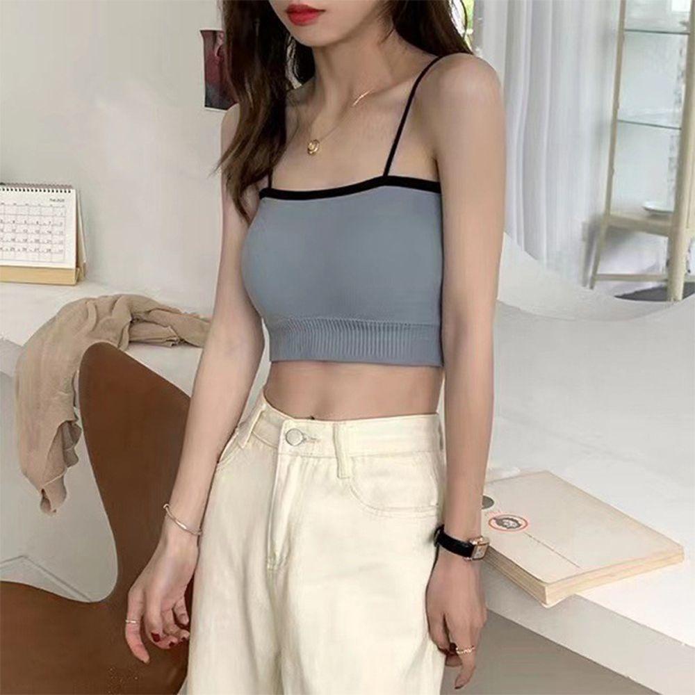 QQMALL Áo Tank Top Dệt Kim Màu Sắc Đơn Giản Quyến Rũ Cho Nữ