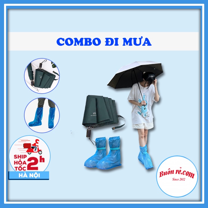 Ô gấp gọn chống tia UV - COMBO ngày mưa ô dù gấp gọn và bọc giày đi mưa tiện ích- br00555