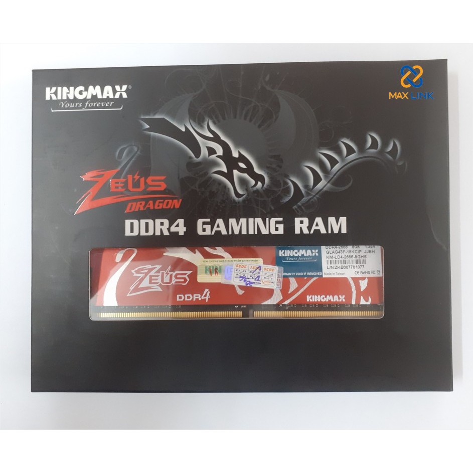 Bộ nhớ DDR4 Kingmax 8GB (2666) ZEUS Dragon Heatsink (Đỏ) Tản Nhiệt - MaxLink