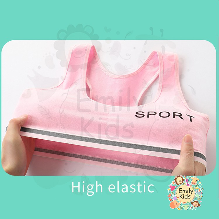 Áo Ngực Thể Thao Cotton Thoáng Khí Màu Trơn In Chữ Cho Nữ 8-16 Tuổi
