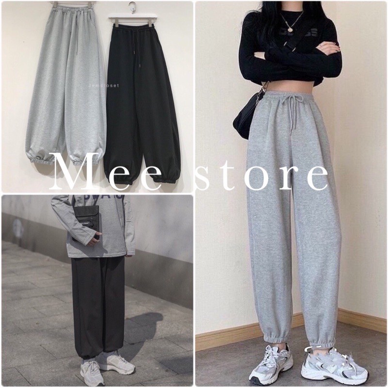 Quần Jogger Nữ MEESTORE - Thun Trơn Bo Ống Dáng Rộng Cạp Chun Unisex dáng Ullzang