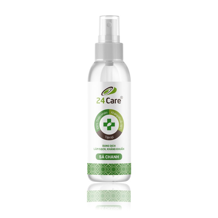 Xịt sát khuẩn tinh dầu Sả Chanh 24Care 100ml - diệt khuẩn, xịt rửa tay khô, xịt khử trùng không khí và đồ vật