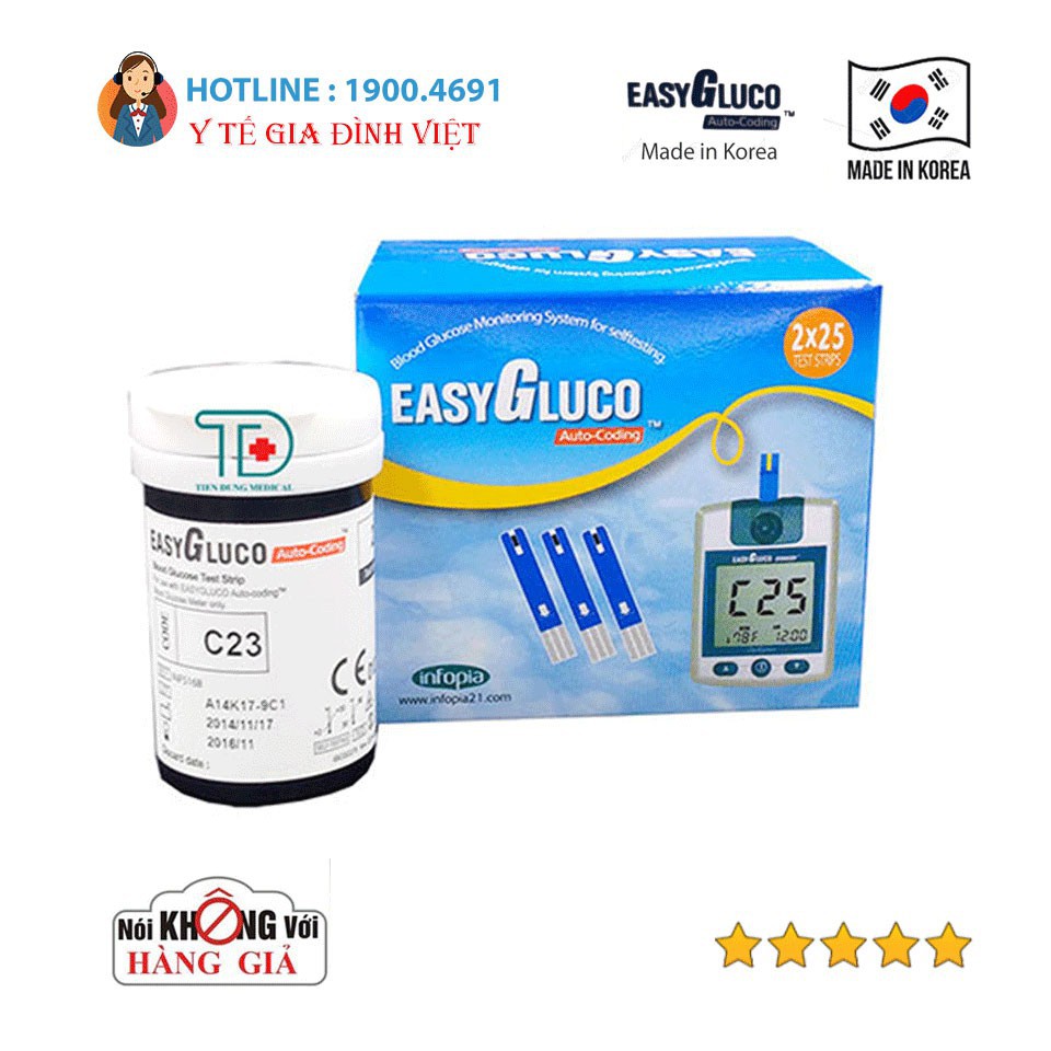 Máy đo đường huyết EASY GLUCO - Máy đo tiểu đường tặng kèm 25 que thử và 25 kim chích