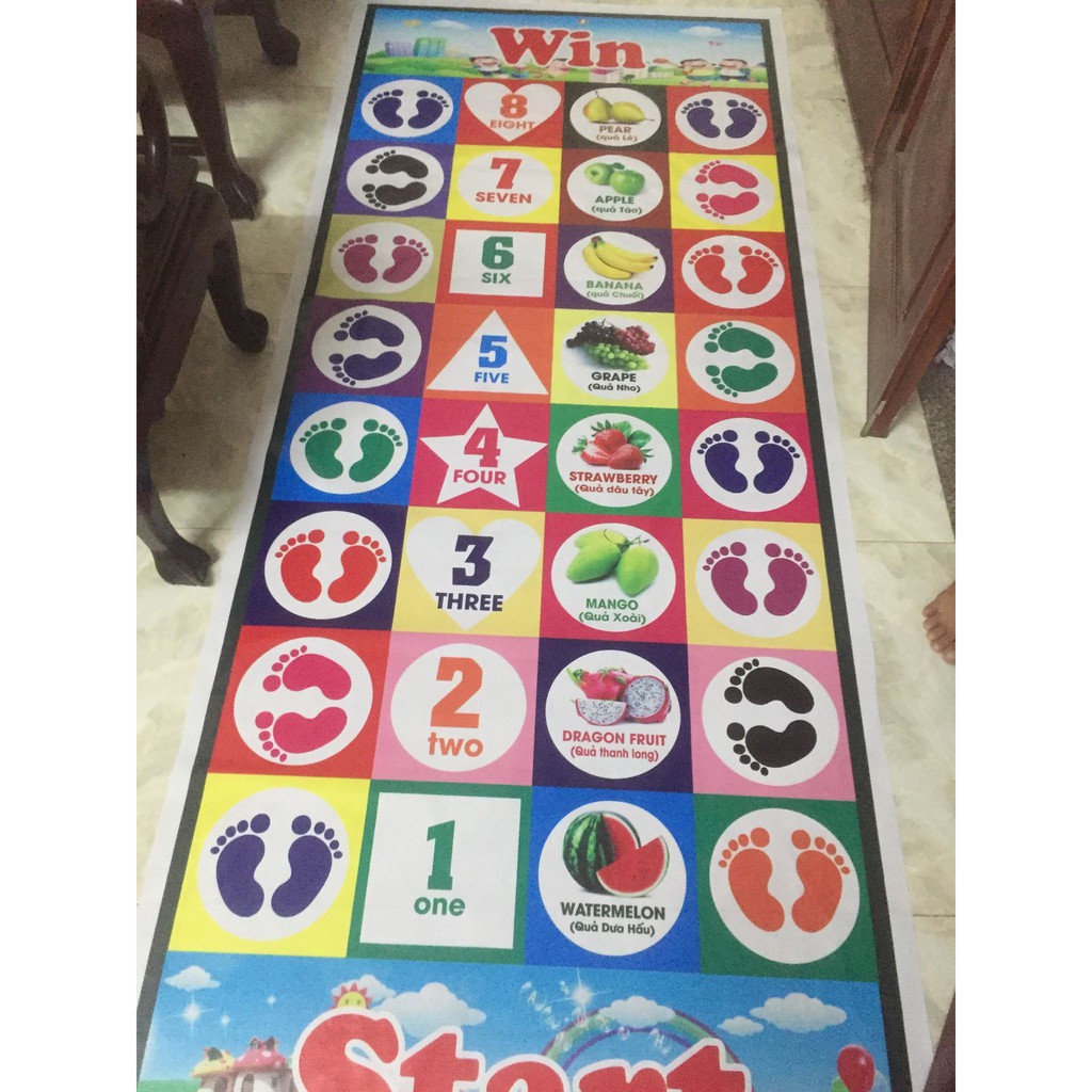 Bạt nhảy bước chân mẫu mới 5 trong 1 cho bé 1.0 x 2.5m siêu to 2 bé chơi thoải mái diêu nét siêu rẻ