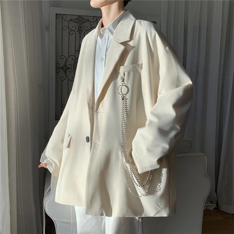 Áo Khoác Vest Phối Dây Xích Màu Xanh Dương Phong Cách Đường Phố Thời Trang Mùa Thu Cao Cấp Cho Nam