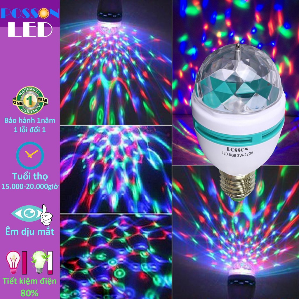 [Mẫu mới] Đèn Led sân khấu vũ trường karaoke nhiều màu RGB 3w cầu pha lê xoay tròn trang trí Posson LR-3RGB