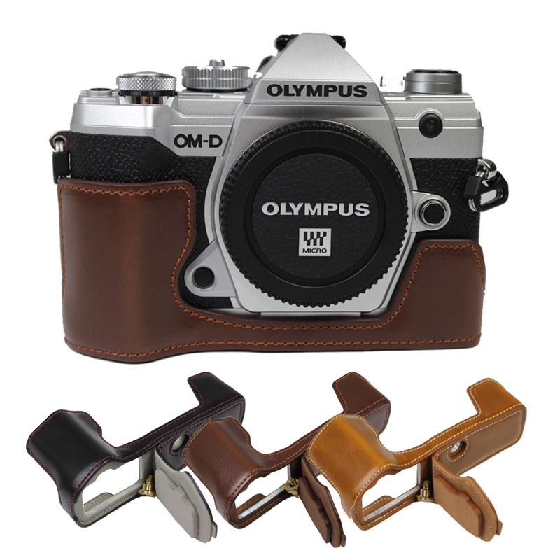 Bao Da PU Máy Ảnh Cho Olympus OMD EM5III E-M5 Mark III E-M5 III Vỏ Bảo Vệ Túi Đáy Bao Da