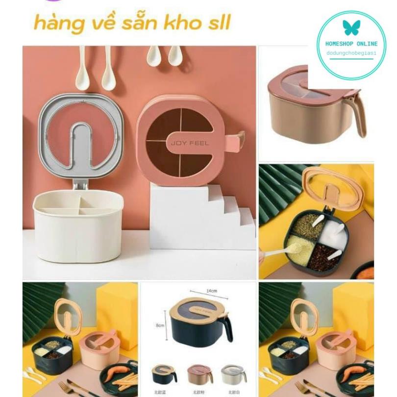 Hộp, Hũ Đựng Gia Vị 4 Ngăn Có Nắp Đậy Vệ Sinh Hàng Cao Cấp Siêu Bền HONB001