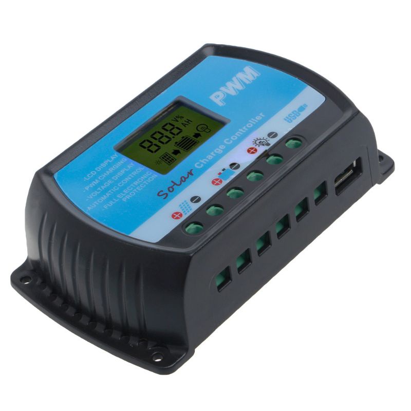 Bộ Điều Khiển Sạc Năng Lượng Mặt Trời Tự Động Màn Hình LCD 12V 24V 30A USB