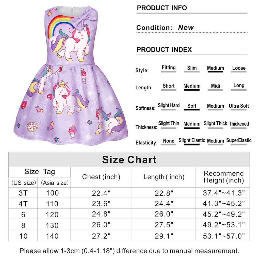 Christmas Unicorn Dress Rainbow Baby Girl Clothes Cartoon Print Cotton Accessories Simple