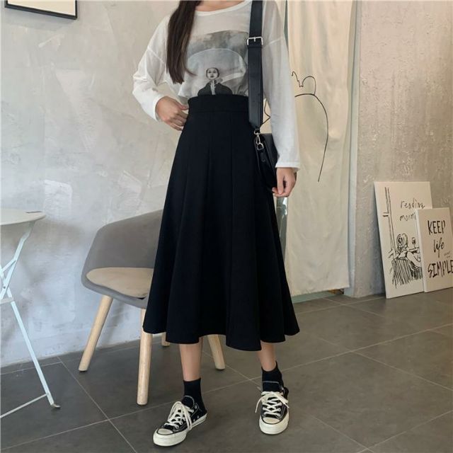 Váy mid-length cạp cao xuân hè ulzzang