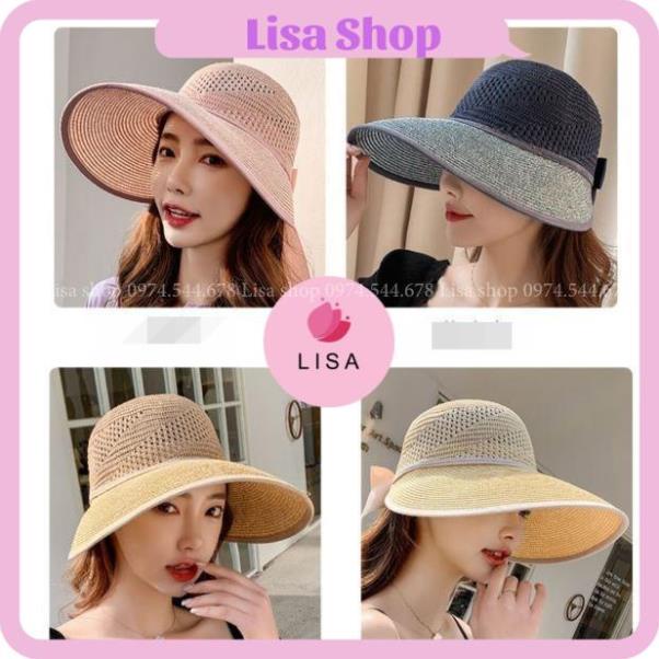 [HÀNG CAO CẤP] Mũ cói chống nắng, nón cói đi biển vành rộng phối nơ mặt sau siêu hot 2021, M15