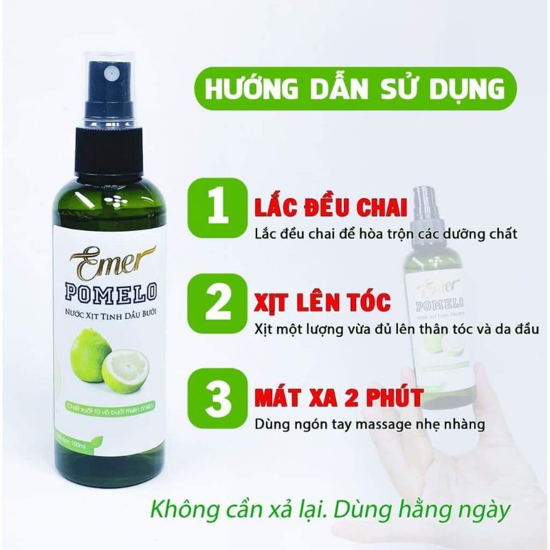 Tinh dầu bưởi xịt mọc tóc Pomelo Emer 100ml giúp giảm rụng tóc, kích mọc tóc nhanh cho mái tóc dày và dài