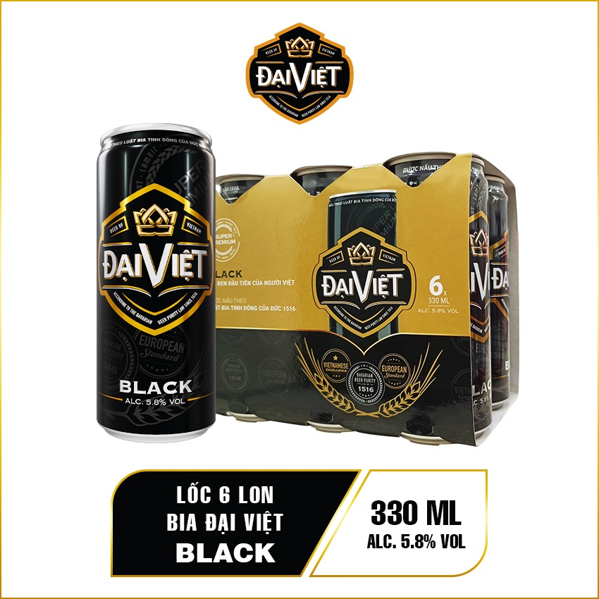 6 bia Đại Việt black - bia tinh dòng Đức chuẩn "Gu" lon 330ml