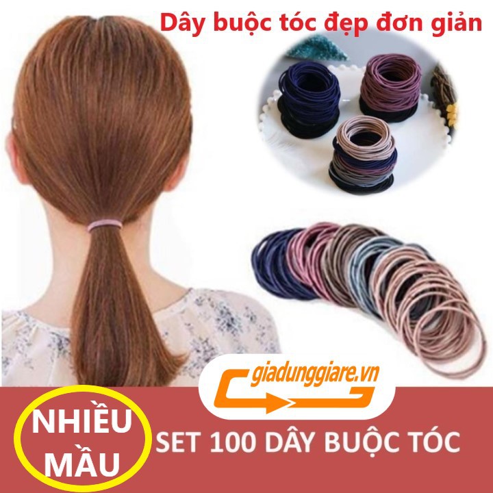 Set 100 Thun buộc tóc, dây cột tóc phong cách Hàn Quốc ( Mix Nhiều mầu )