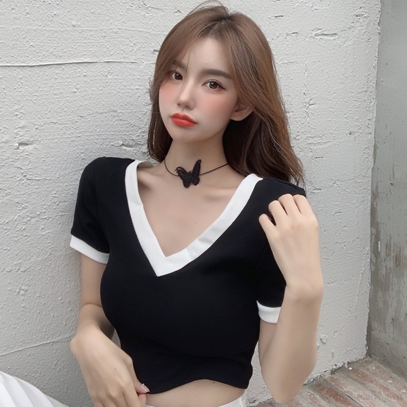 Áo Thun Nữ Tay Ngắn Cổ Chữ V Thời Trang Sành Điệu