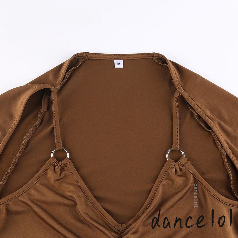 Áo Croptop Tay Dài Cổ Chữ V Màu Trơn Thời Trang Mùa Hè Cho Nữ 1O1