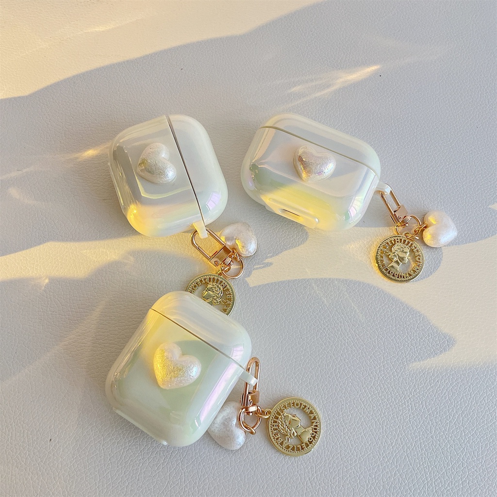 Vỏ bọc bảo vệ hộp sạc tai nghe bluetooth không dây airpods 1/2/pro 3 2021 họa tiết trái tim