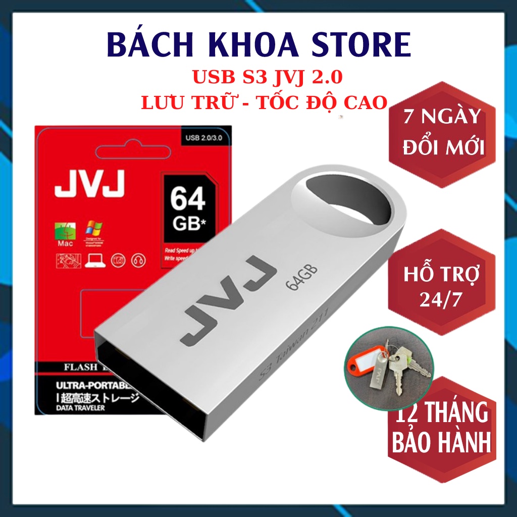 USB 64GB/32GB/16GB/8GB/4GB/2GB S3 Vỏ Kim Loại, USB 2.0 Chống Nước, Tốc Độ Up 100MB/s, BH 2 năm , uy tín