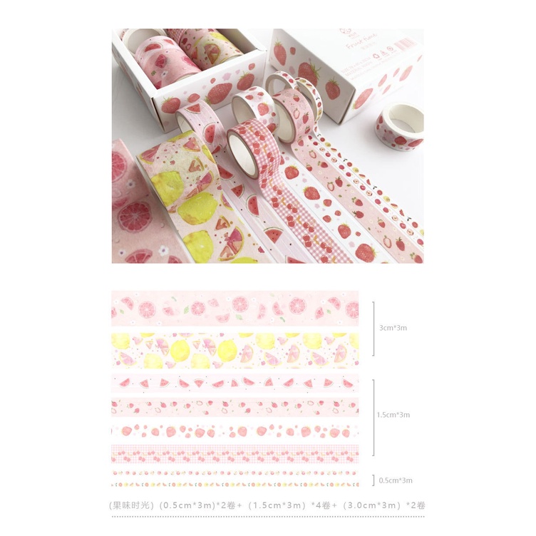 Bộ 8 cuộn băng keo giấy washi hình cánh hoa nhiều kích thước khác nhau dùng trang trí sổ tay diy
