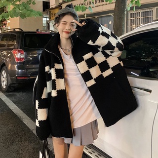 Áo khoác lông cừu oversize dáng rộng, áo khoác nữ cá tính
