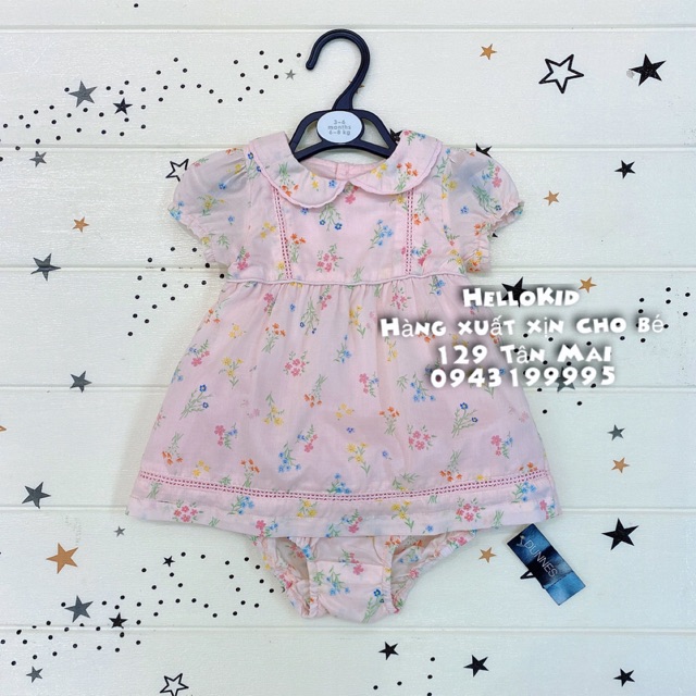 Set váy hồng hoa nhí cổ sen