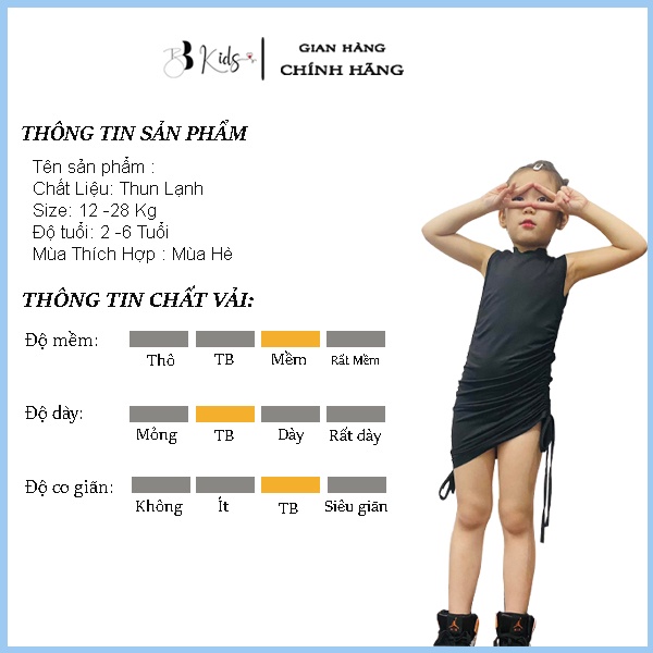Váy Body Rút Sườn BB Kids Chất Thun Lạnh Màu đen Cho bé gái
