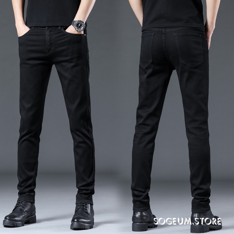 Quần jean nam co giãn 4 chiều, quần bò màu đen trơn dáng ôm chất vải cao cấp - Tdshop