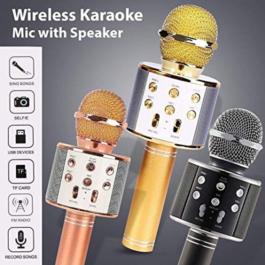 Mic Hát Karaoke, Míc Bluetooth WS-858 Đa Năng 6 Trong 1 Tích Hợp Loa Âm Thanh Sống Động