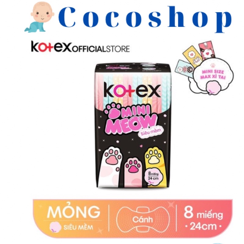( date mới )Băng vệ sinh Kotex Mini Meow 24cm 8 Miếng