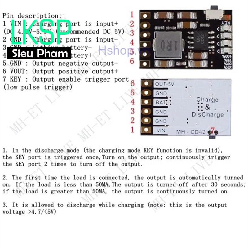 Mạch Sạc Pin Lithium Và Cấp Nguồn DC 5V 2.1A MH-CD42