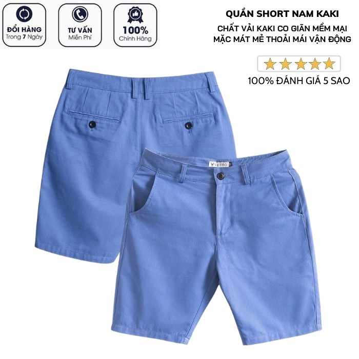 Quần Short Kaki Nam, Quần Đùi Nam Trơn Co Giãn Thoáng Mát, Form Slimfit Dễ Phối Đồ - MÀU XANH