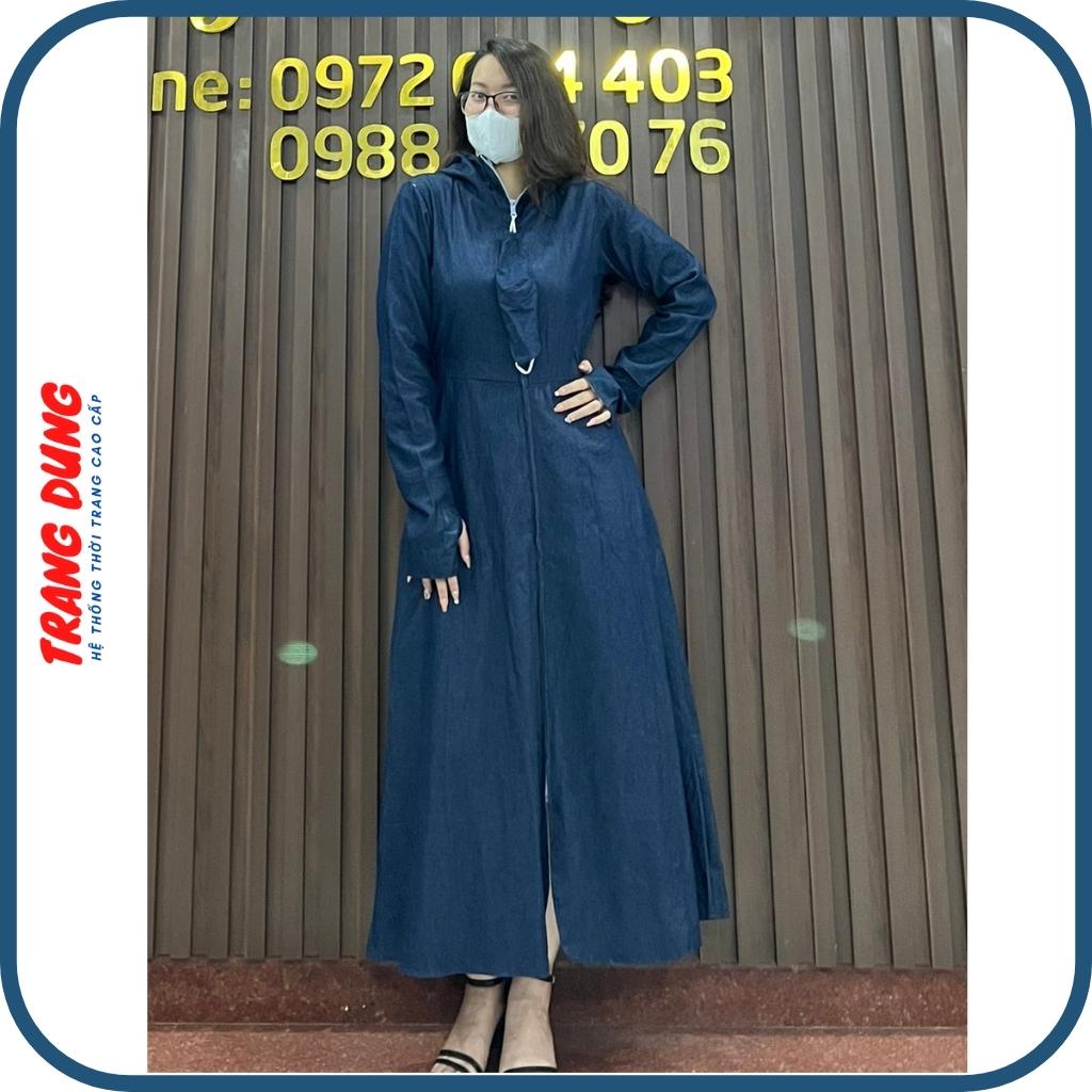 Áo Chống Nắng Nữ Toàn Thân Vải Bò Jean 2 Lớp Cao Cấp, Dáng Xòe Không Xẻ Sau Dài Kín Chân Thoáng Mát - Mẫu mới nhất 2022