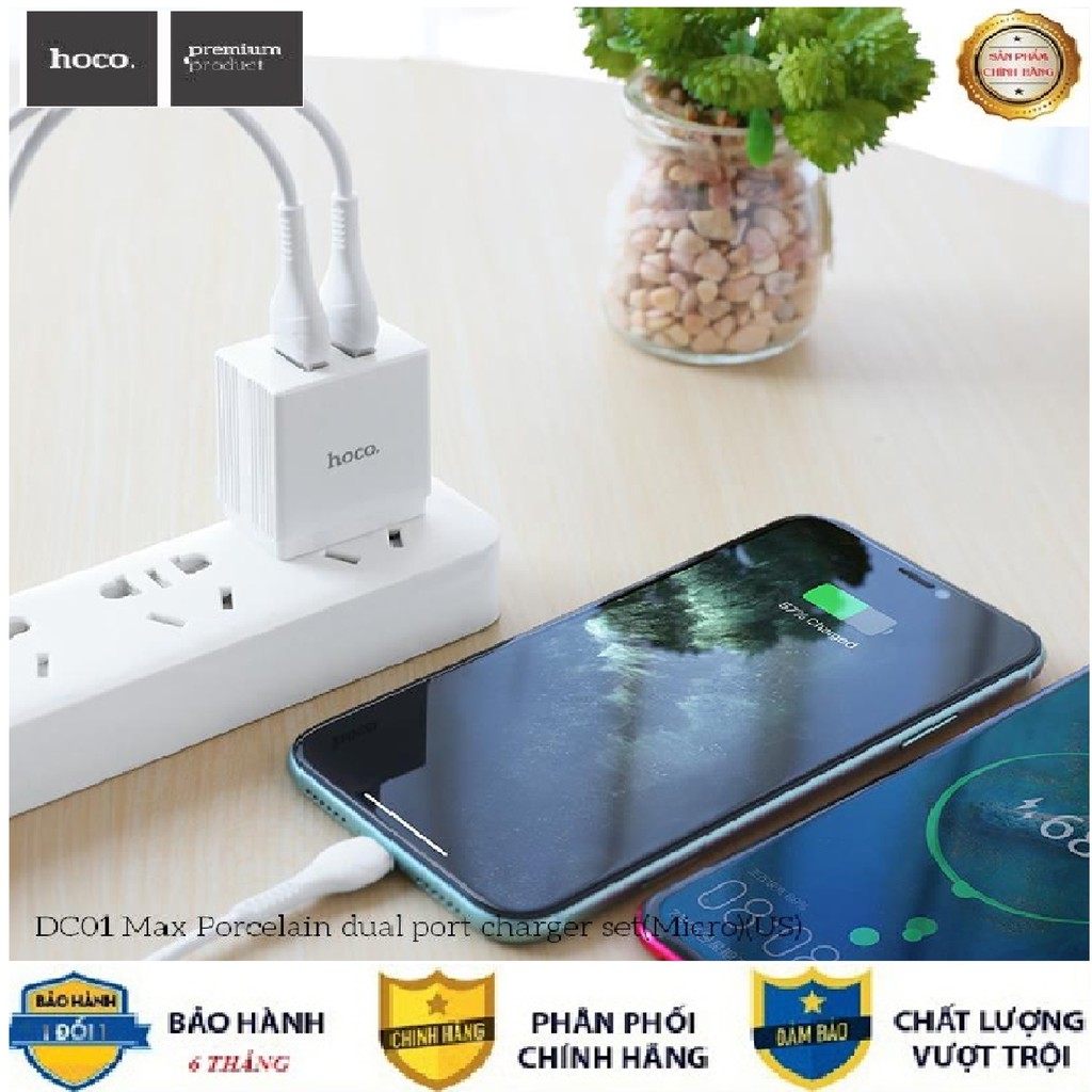 Bộ Củ Cáp Sạc Android Hoco DC01 Max Micro USB - Bảo Hành Chính Hãng 12T
