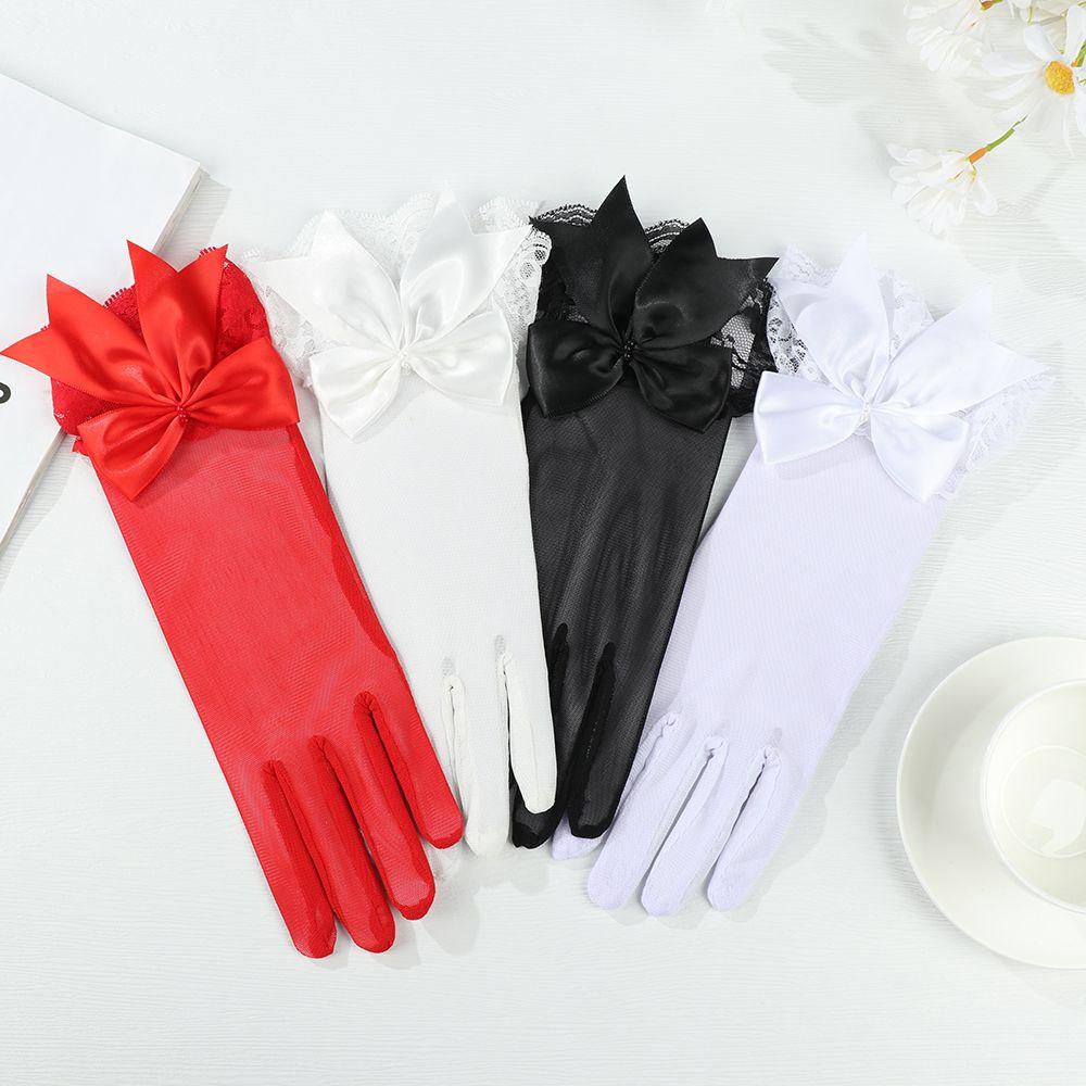 Găng Tay Lái Xe Chống Nắng Màu Trắng Phối Ren 1 Món