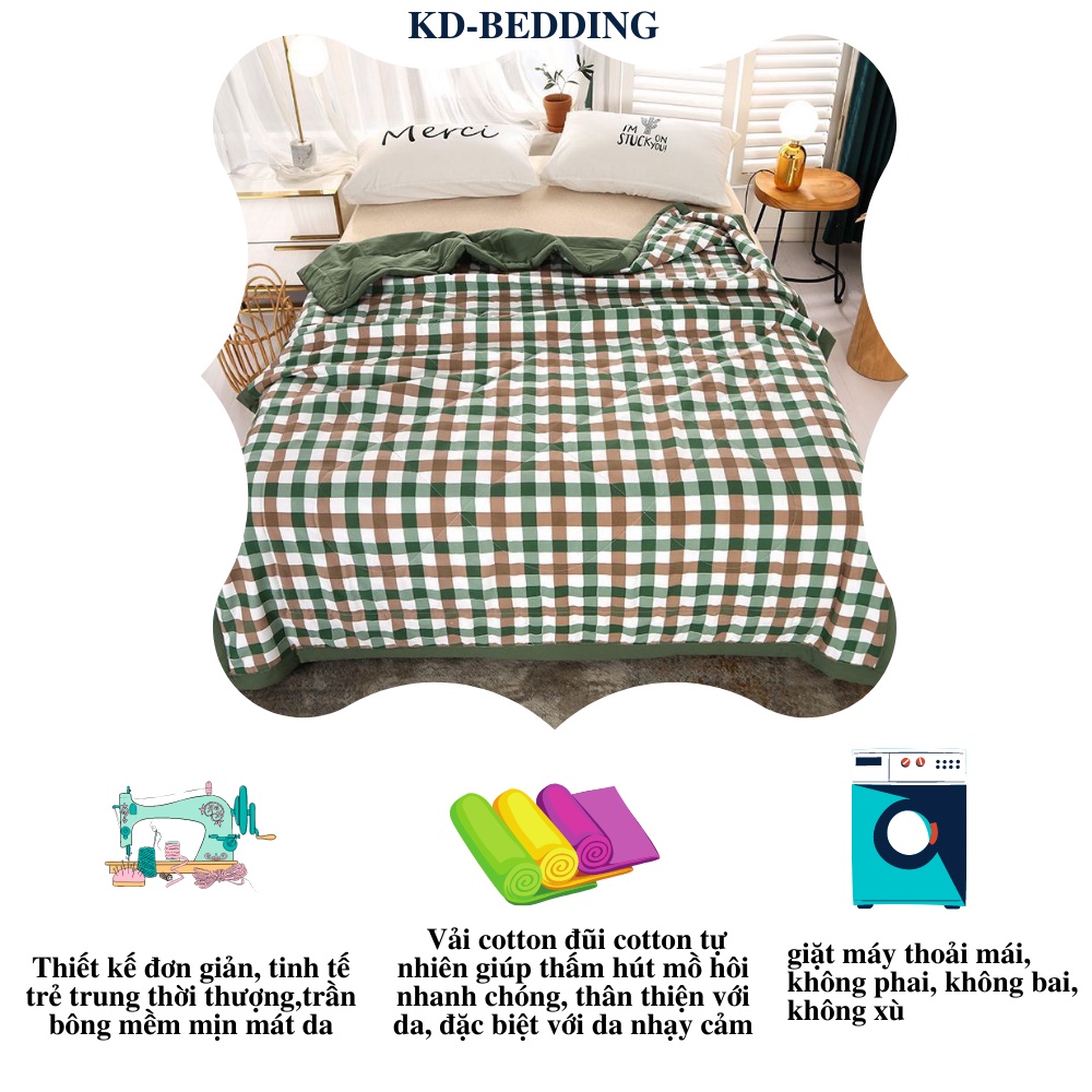 Chăn hè thu cotton đũi mỏng 3 lớp chần bông, chăn mỏng thoáng mát KD-BEDDING kích thước  2m x 2m3