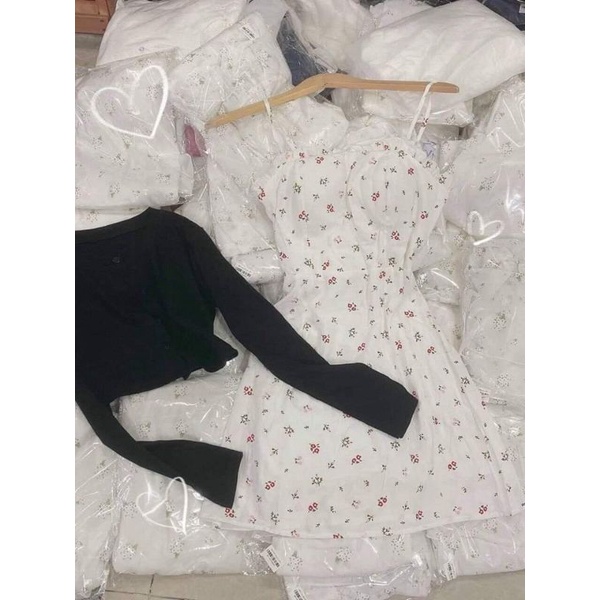 SET ĐẦM HOA 2S KÈM KHOÁC  ĐEN