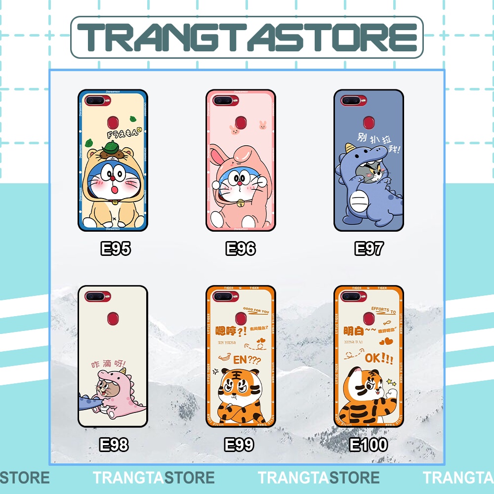 Ốp Oppo A5s / A7 / F9 / A12 in hình cặp đôi doremon, hổ, khủng long dễ thương