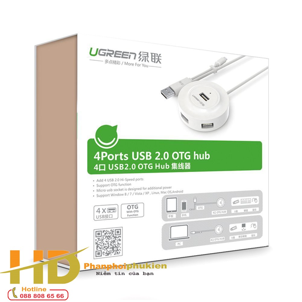 Bộ chia USB 2.0 Ugreen 20271 4 cổng tích hợp OTG