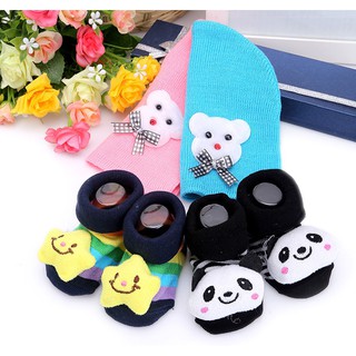 Combo 2 Nón Len + 2 Vớ 3D Cực Cute Giữ Ấm Cho Bé