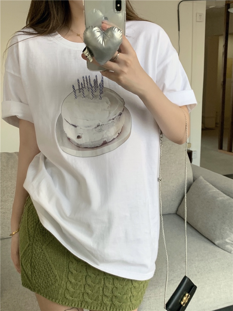 Áo Thun Cộc Tay In Hình Bánh Kem Cổ Điển Mùa Hè 53840