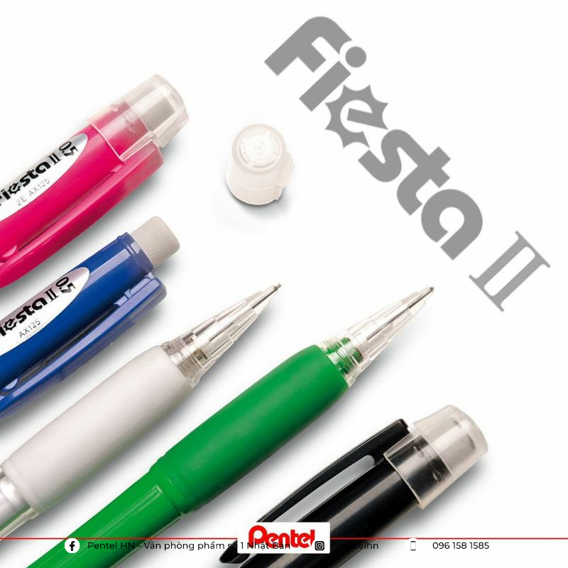 Bút Chì Kim Pentel Fiesta AX105 Ngòi 0.5mm | Thiết Kế Thân Trong Đẹp Mắt | Trang Bị Đầu tẩy | 4 Màu Vỏ