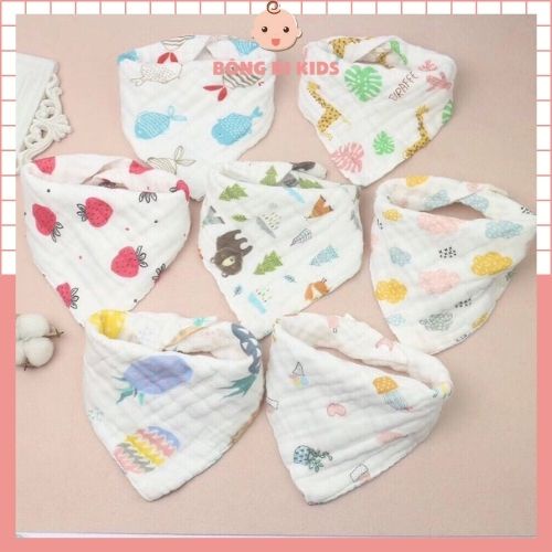 Yếm tam giác cho bé 6 lớp vải xô  quàng cổ quấn cố yếm dãi ăn dặm BÔNG BI KIDS