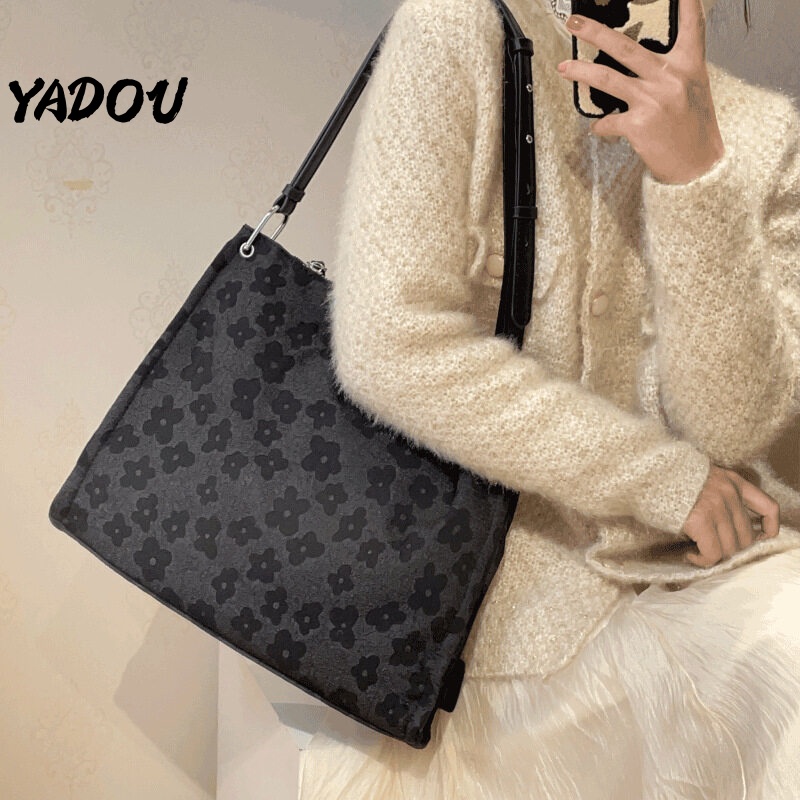 Túi tote đeo vai YADOU sức chứa lớn in họa tiết dễ thương phong cách retro thiết kế thời trang cho nữ