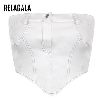 Relagala Áo Ống Hở Vai Ôm Dáng Phối Khóa Kéo Thời Trang Cho Nữ