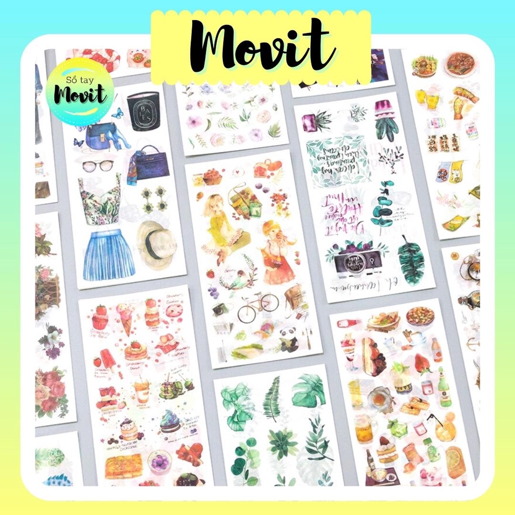 Set 3 tấm nhiều stickers chất liệu giấy washi dán trang trí sổ tay