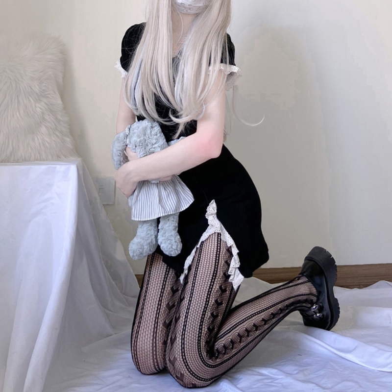 Quần tất lưới màu đen họa tiết kẻ sọc phong cách gothic gợi cảm cho nữ